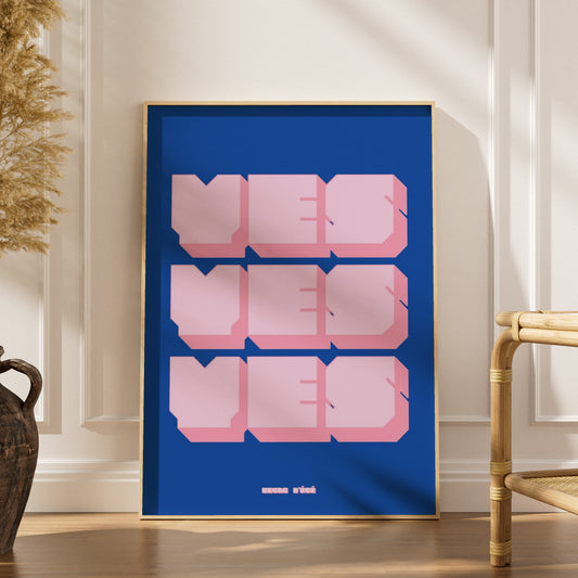 Affiche Yes yes yes, affiche encadrée dans un intérieur élégant, herbes séchées et chaise en rotin