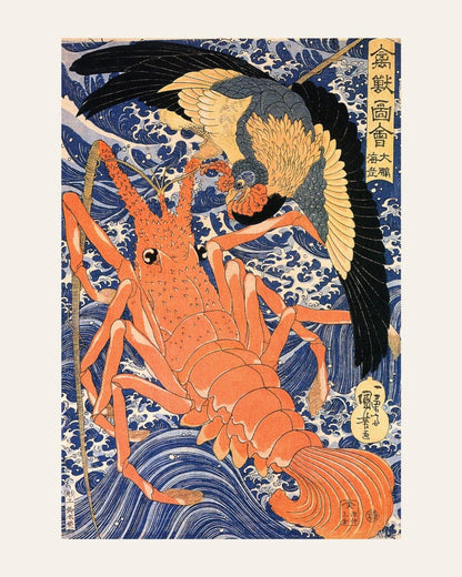 Aigle et Langouste - Kuniyoshi - Estampe Japonaise, l'affiche seule, papier épais mat éco-responsable, format 40x50 cm