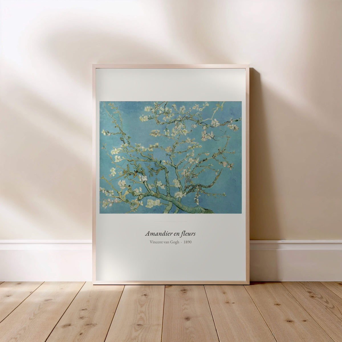Amandier en fleurs, Van Gogh | Affiche Art Premium, affiche encadrée posée au sol, cadre bois clair