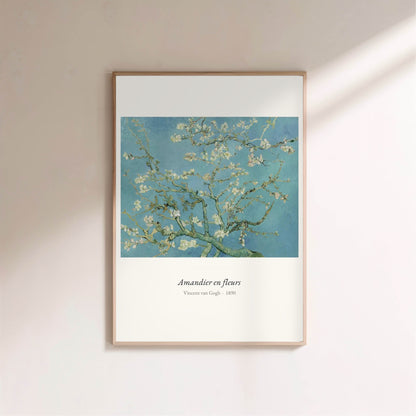 Amandier en fleurs, Van Gogh | Affiche Art Premium, affiche encadrée sur un mur clair