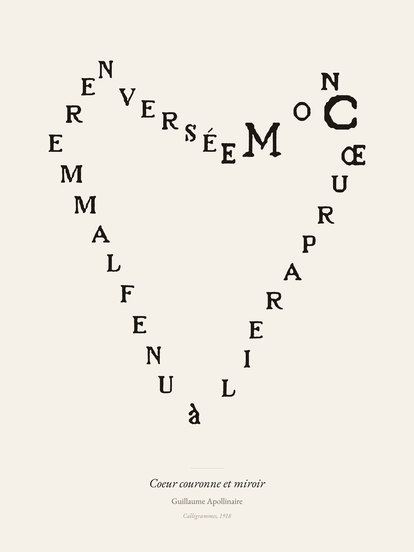 Coeur couronne et miroir, Guillaume Apollinaire | Affiche Poétique Premium
