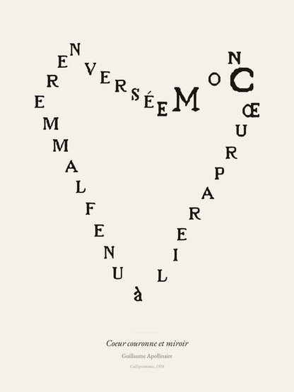 Coeur couronne et miroir, Guillaume Apollinaire | Affiche Poétique Premium
