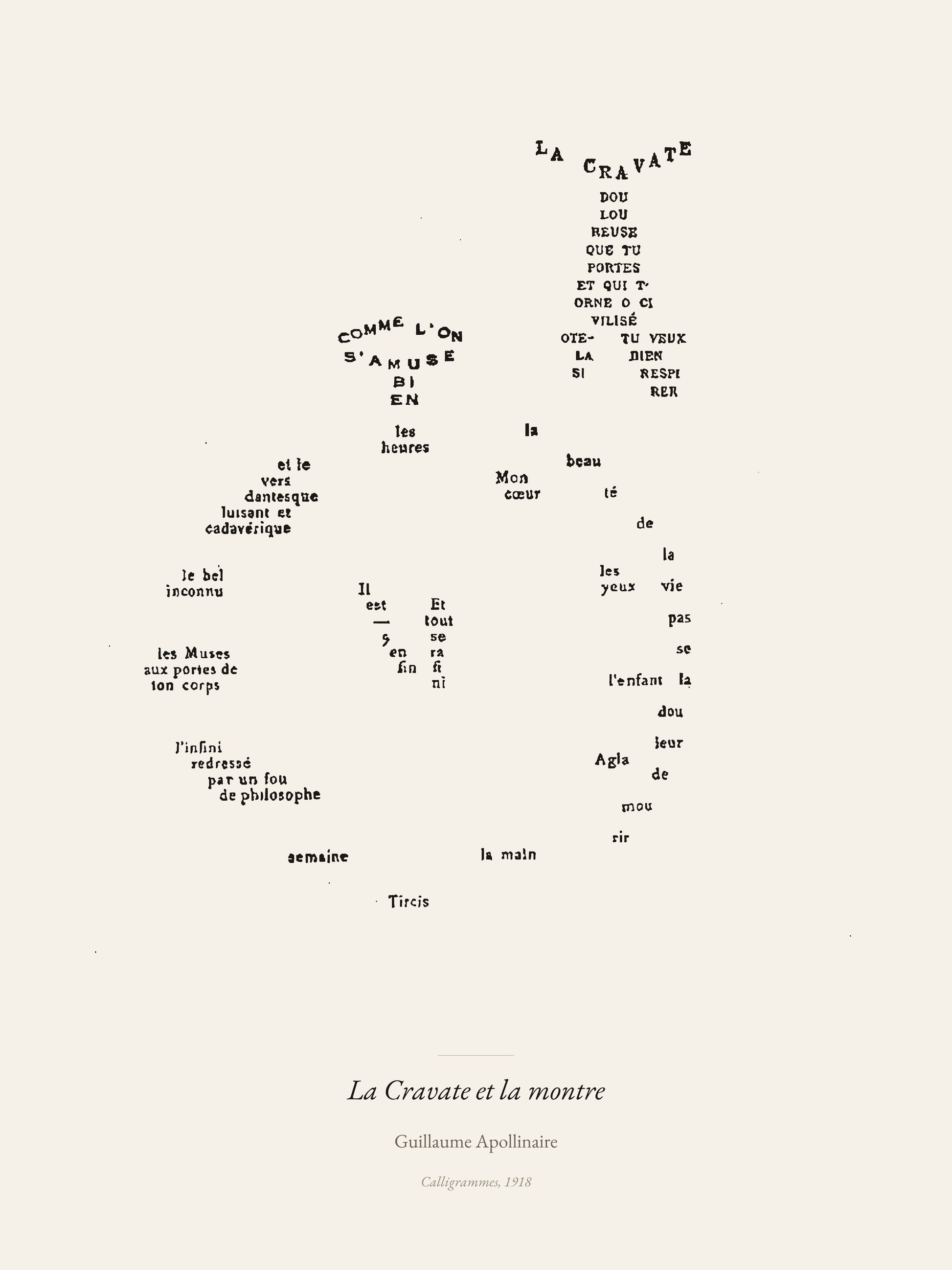 La Cravate et la montre, Guillaume Apollinaire | Affiche Poétique Premium | Heure d'Été Studio