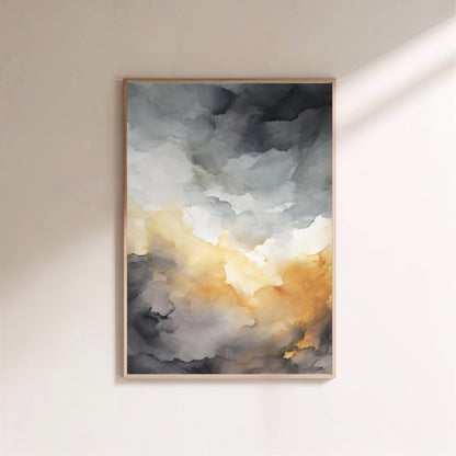 Affiche Watercolor Sunset, affiche encadrée sur un mur clair