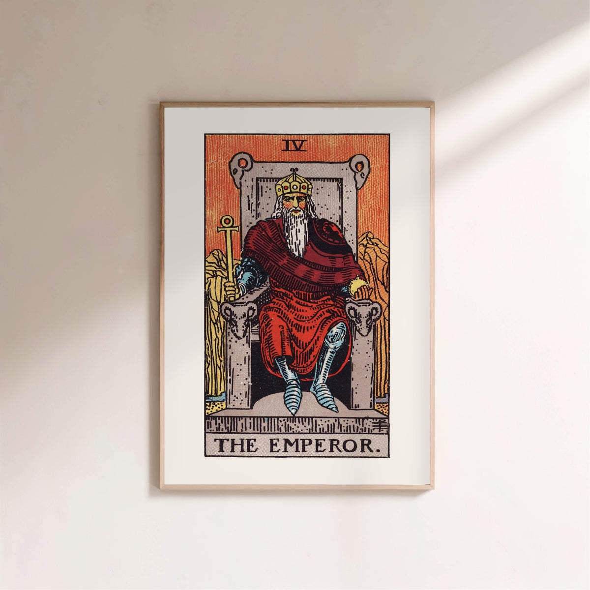 Arcanum IV - The Emperor - Rider-Waite-Smith Tarot Poster, framed poster on a light wall