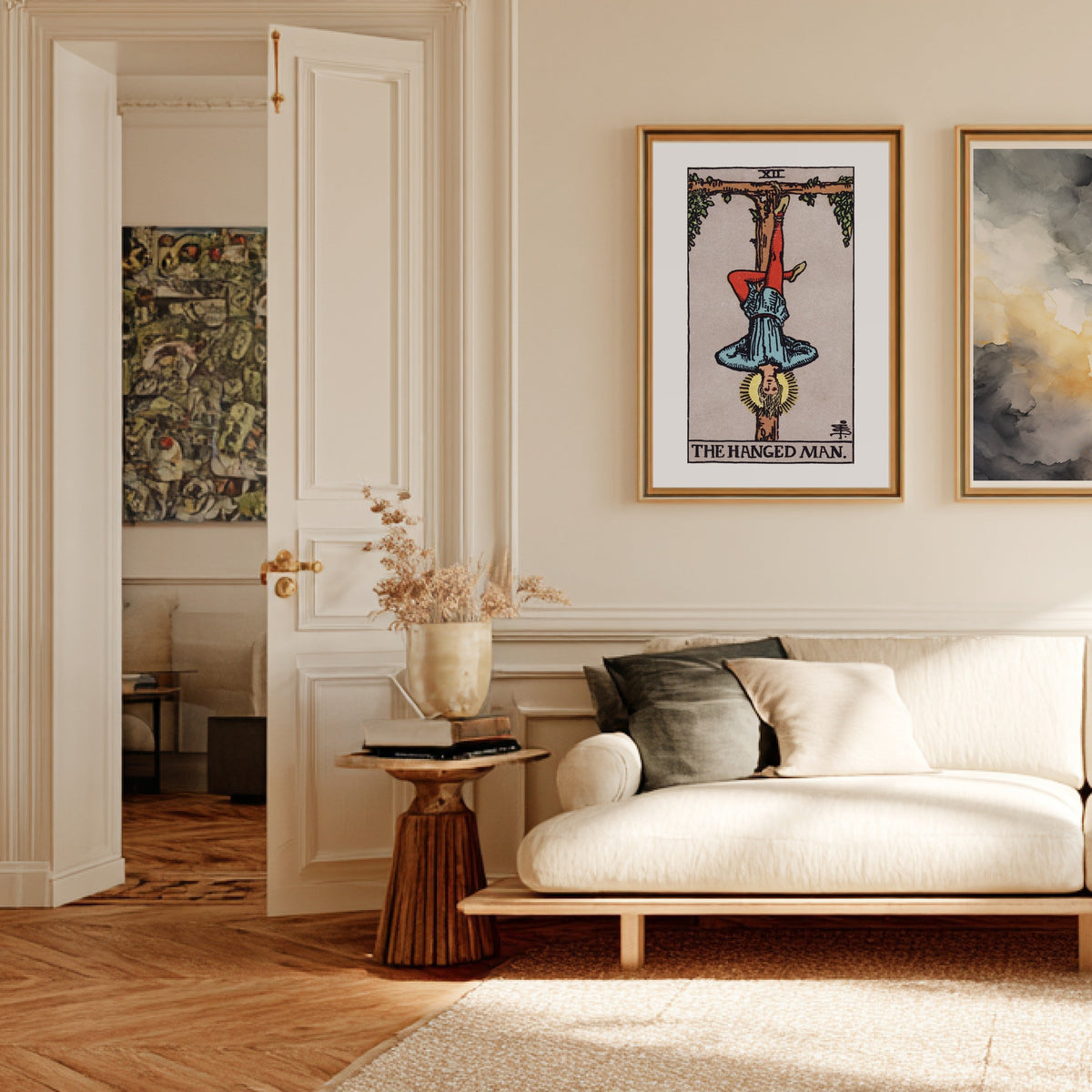 Arcana XII - The Hanged Man - Rider-Waite-Smith Tarot Poster, framed poster in a Parisian Haussmann living room