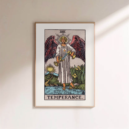 Arcanum XIV - Temperance - Rider-Waite-Smith Tarot Poster, framed poster on a light wall