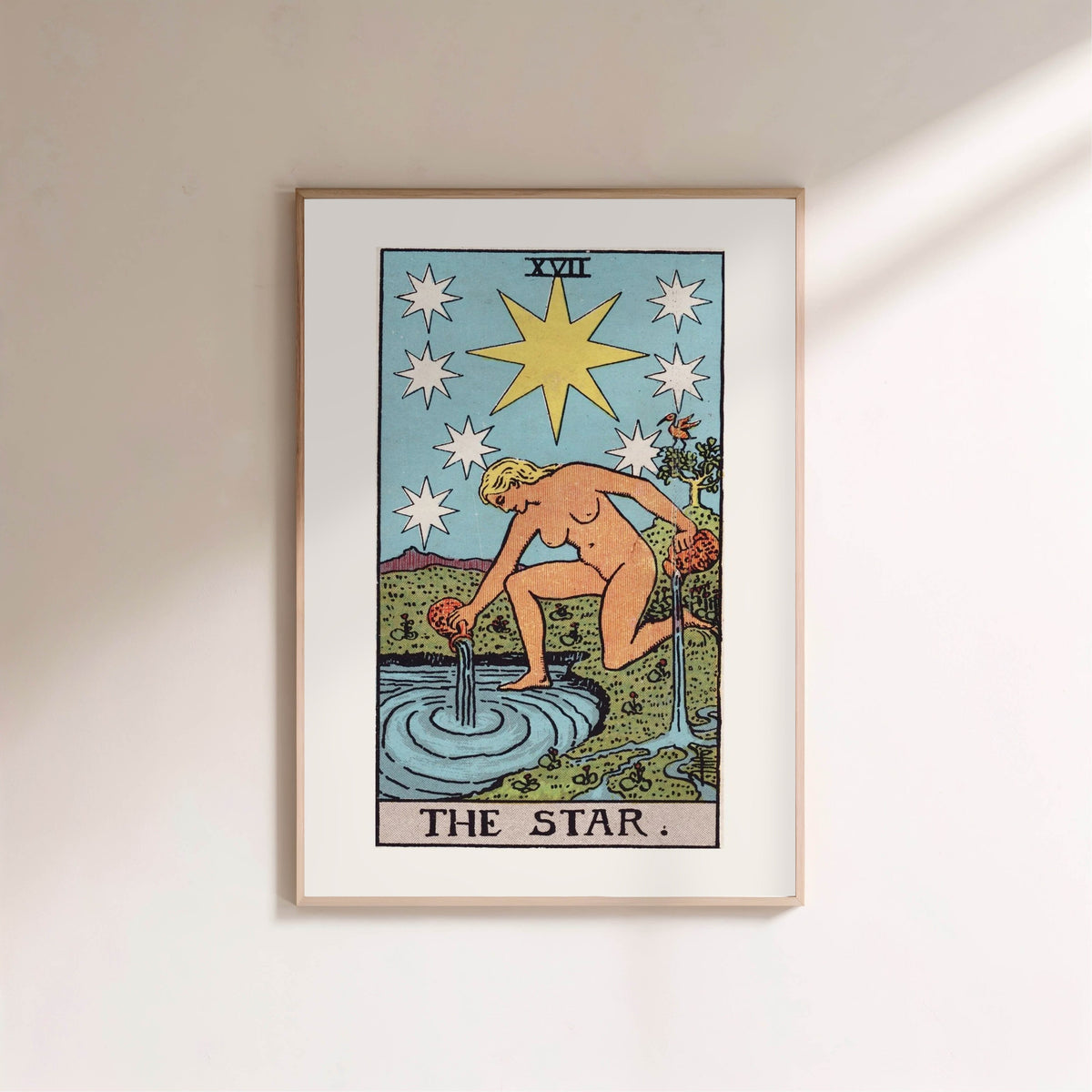 Arcana XVII - The Star - Rider-Waite-Smith Tarot Poster, framed poster on a light wall