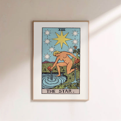 Arcana XVII - The Star - Rider-Waite-Smith Tarot Poster, framed poster on a light wall