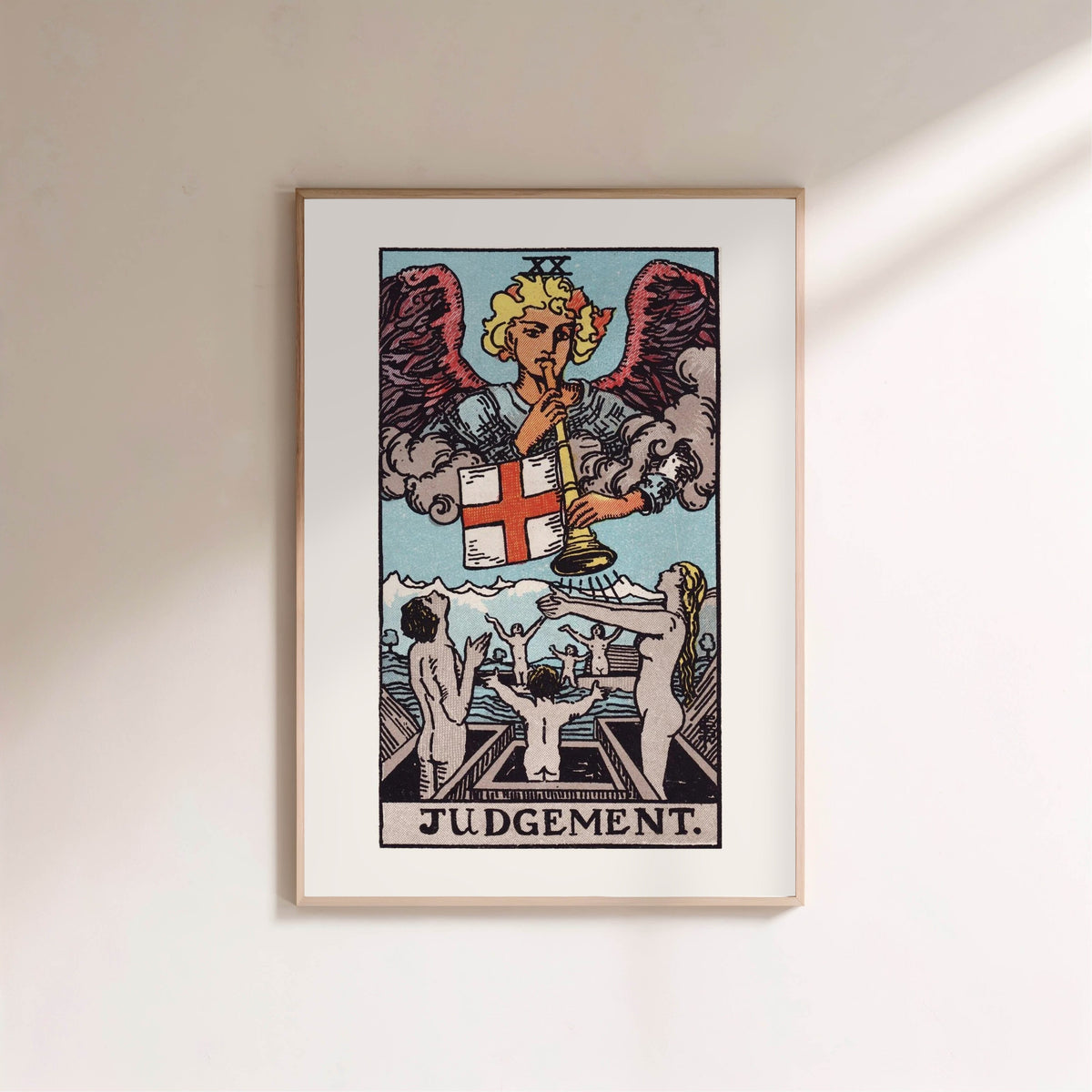 Arcanum XX - Judgement - Rider-Waite-Smith Tarot Poster, framed poster on a light wall