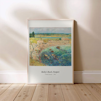 Bailey's Beach, Newport, Childe Hassam, affiche encadrée posée au sol, cadre bois clair