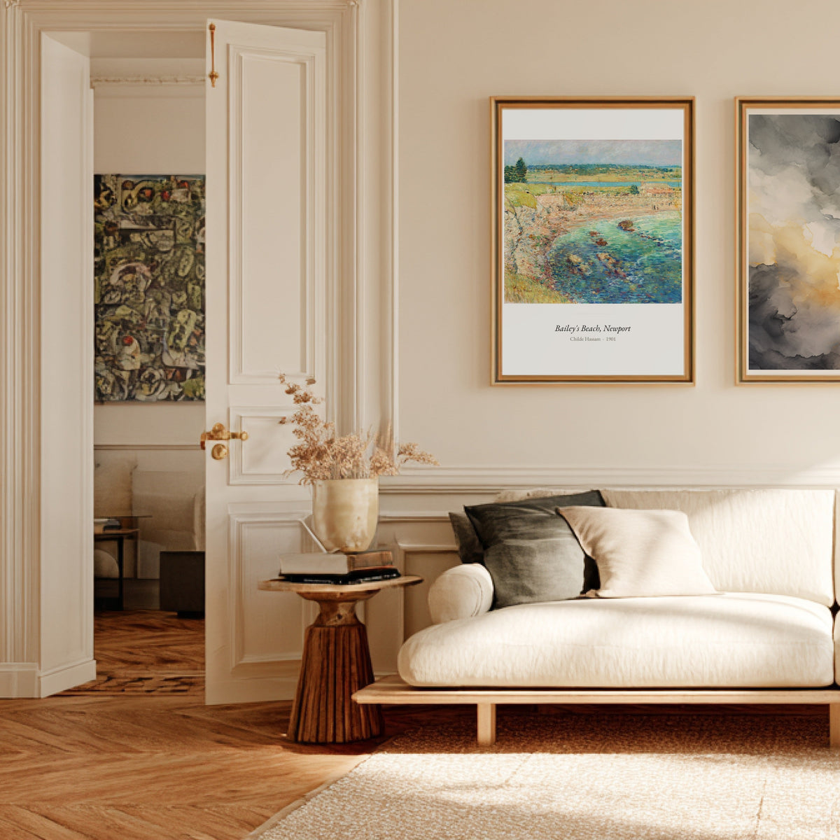 Bailey's Beach, Newport, Childe Hassam, affiche encadrée dans un salon haussmannien