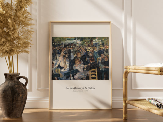 Bal du Moulin de la Galette, Renoir | Affiche Art Premium, affiche encadrée dans un intérieur élégant, cadre bois clair