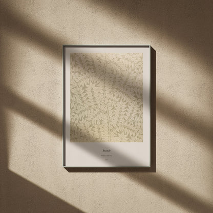 Branch, William Morris | Affiche Décorative Premium, affiche encadrée sur un mur beige, ombres de fenêtre