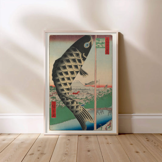 Carpe Koinobori sur Edo - Cent Vues Célèbres d'Edo - Estampe Japonaise