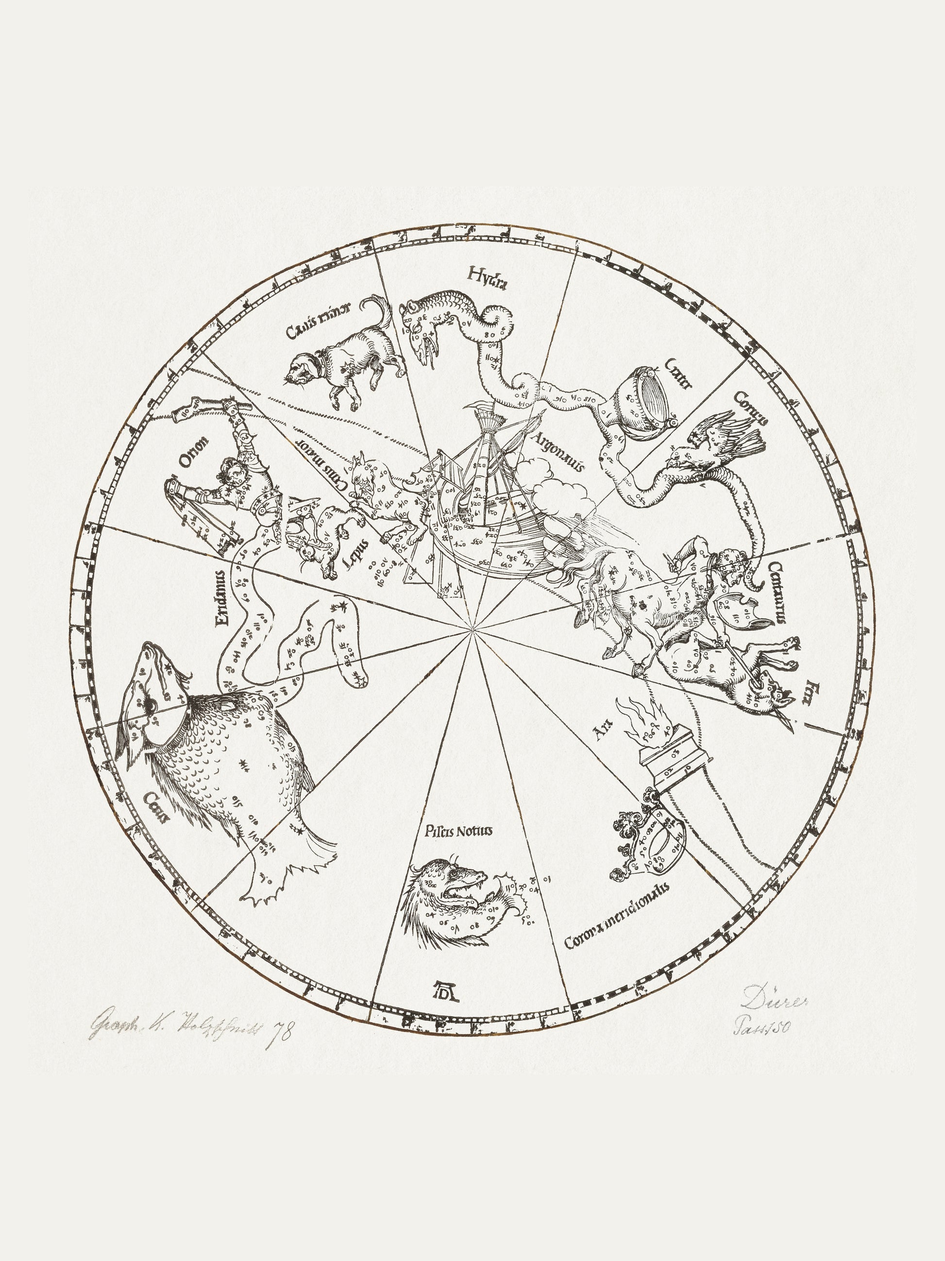 Carte du Ciel - Albrecht Dürer - Affiche Astronomie Vintage