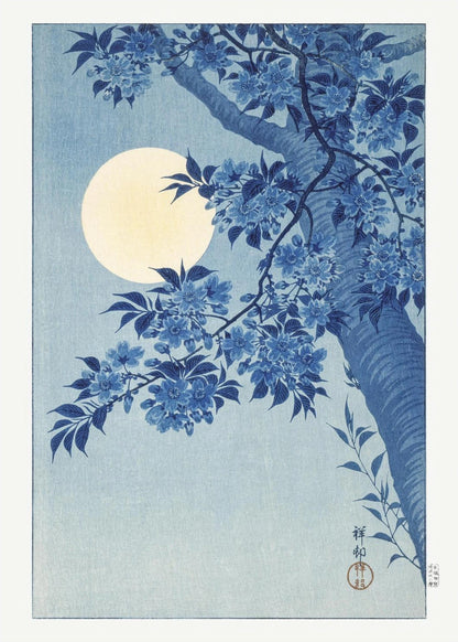 Cerisiers et Lune - Ohara Koson - Affiche Estampe Japonaise, l'affiche seule, papier épais mat éco-responsable