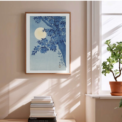 Cerisiers en Fleurs et Lune - Ohara Koson - Estampe Japonaise en situation