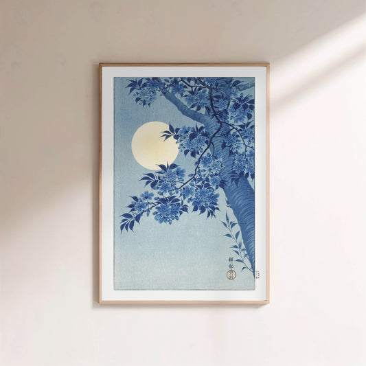 Cerisiers en Fleurs et Lune - Ohara Koson - Estampe Japonaise en situation