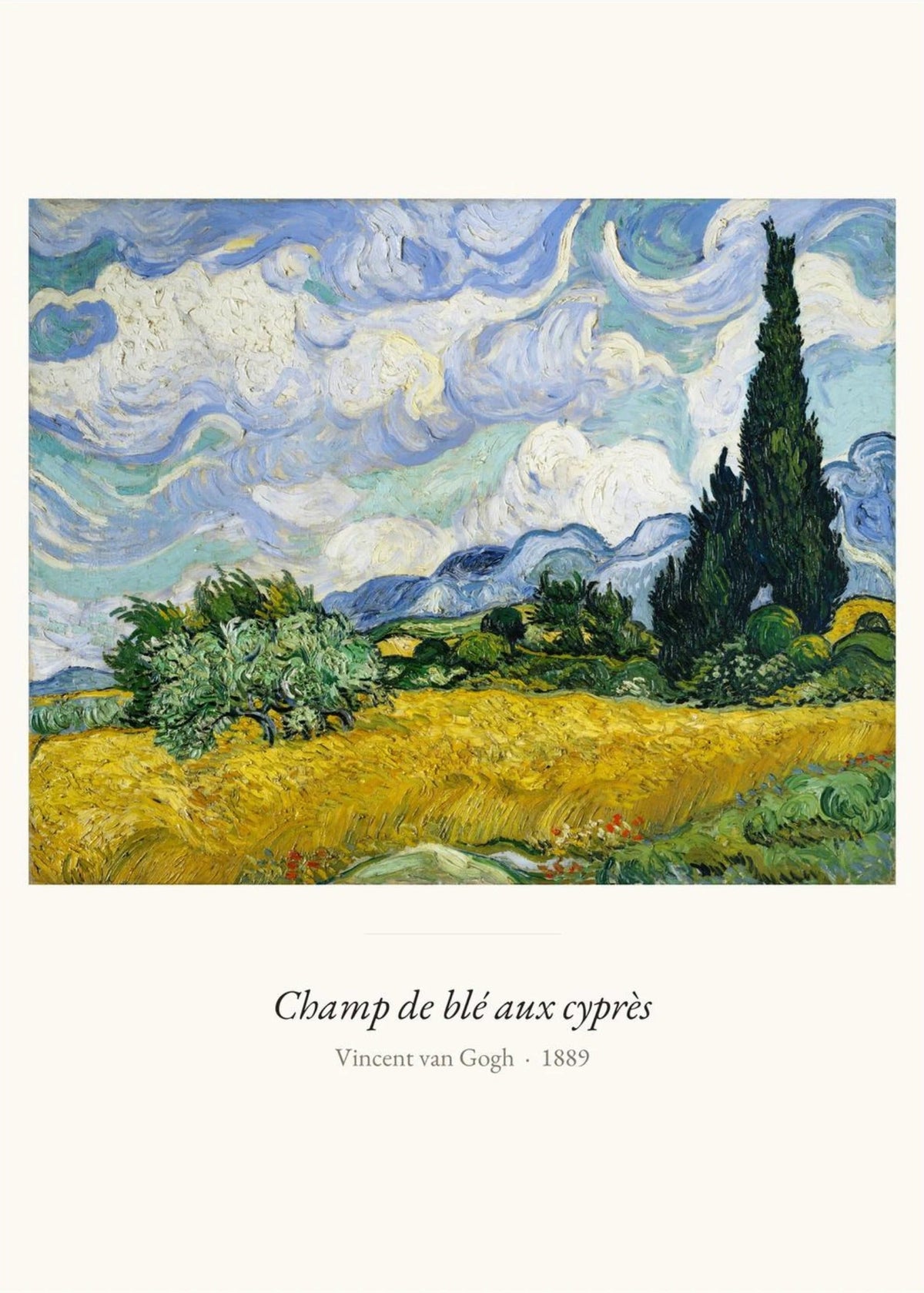 Champ de blé aux cyprès, Van Gogh | Affiche Art Premium, l'affiche seule, papier épais mat éco-responsable