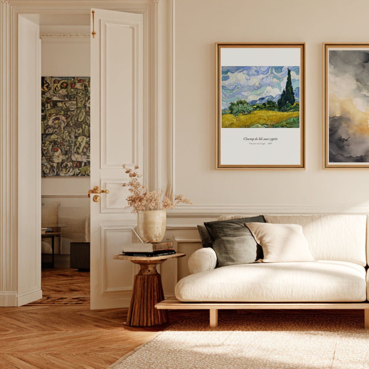 Champ de blé aux cyprès, Van Gogh | Affiche Art Premium, affiche encadrée dans un salon haussmannien