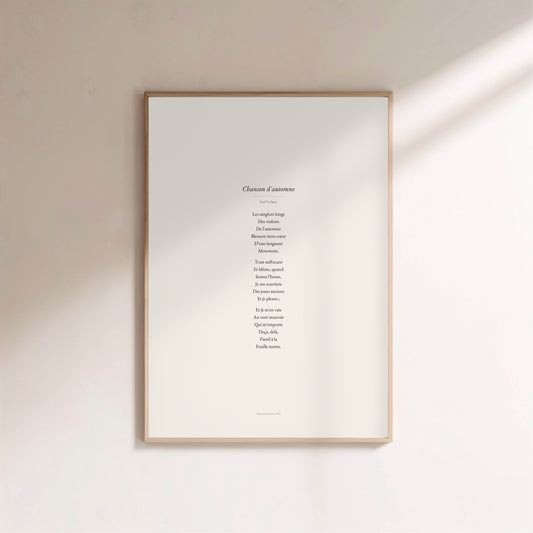 Chanson d'automne, Paul Verlaine | Affiche Poétique Premium en situation