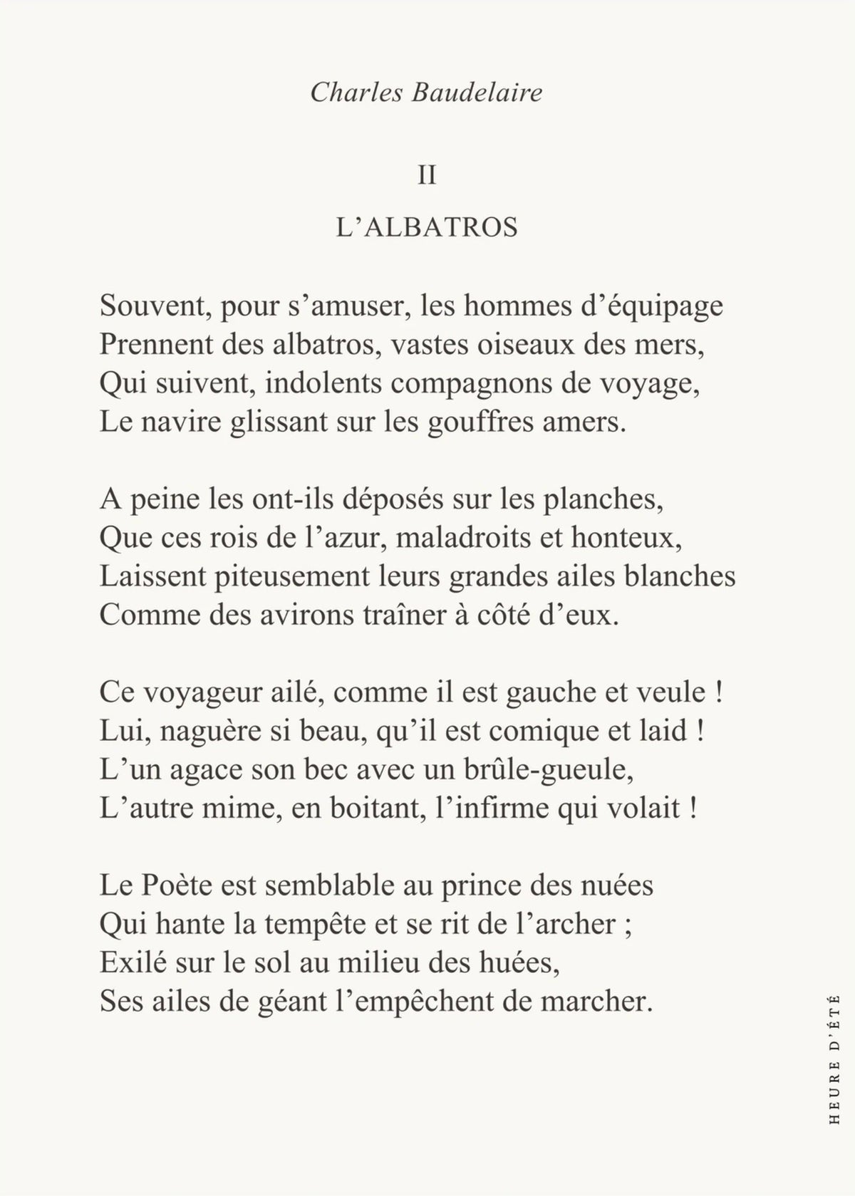 L'Albatros - Charles Baudelaire | Poster Poésie, l'affiche seule, papier épais mat éco-responsable