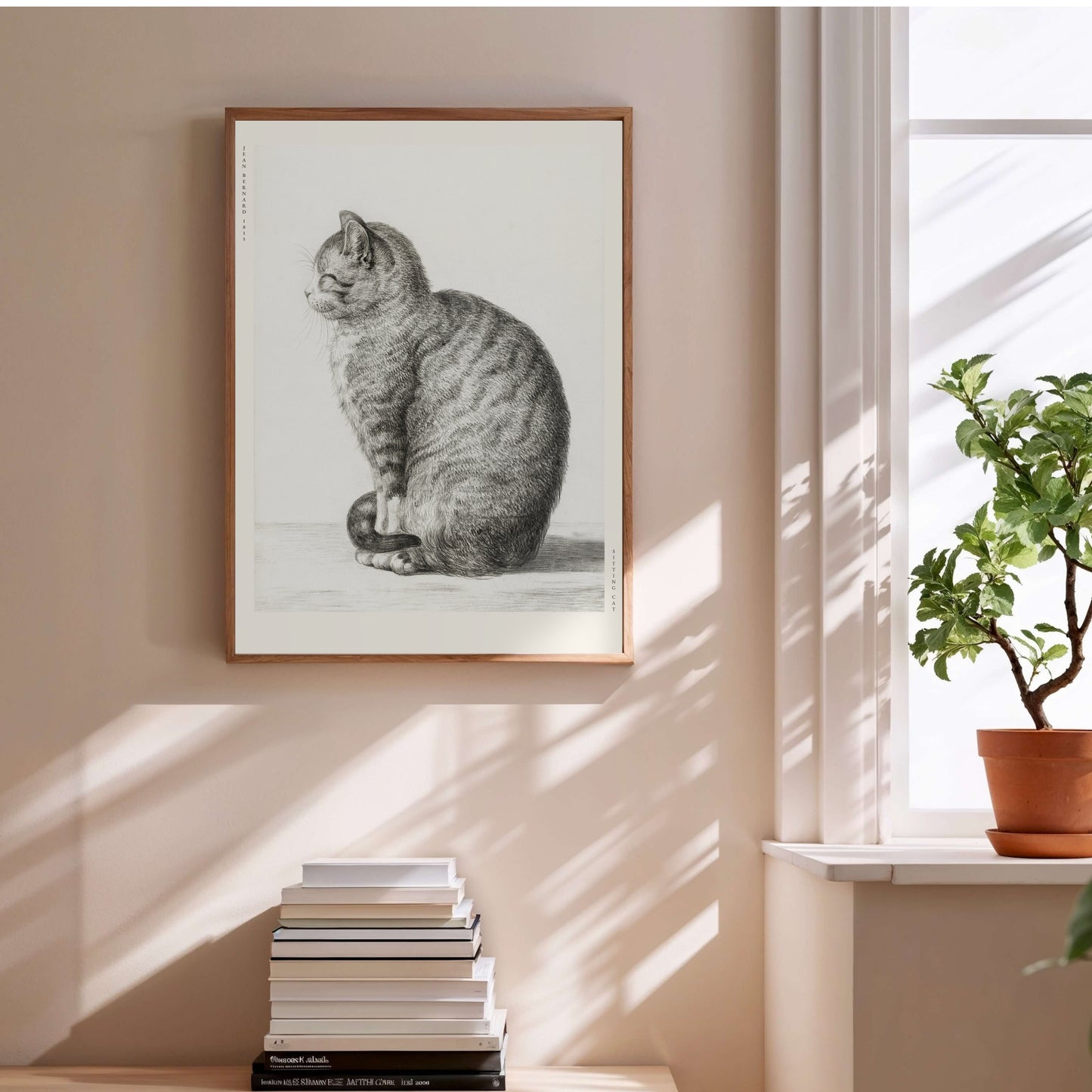 Chat Assis - Jean Bernard - Affiche Illustration Animalière en situation