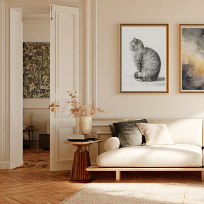 Chat Assis - Jean Bernard - Affiche Illustration Animalière en situation