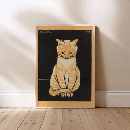 Chat Assis - Julie de Graag - Affiche Art Animalier, affiche encadrée posée au sol, cadre bois clair