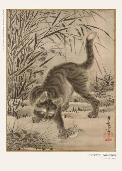 Chat et Grenouille - Kawanabe Kyōsai - Affiche Japonaise, l'affiche seule, papier épais mat éco-responsable