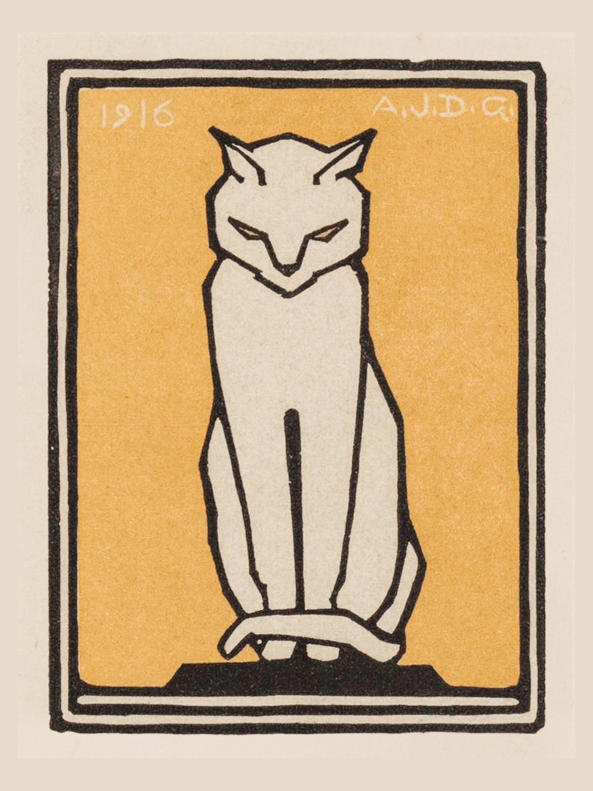 Chat Blanc sur Fond Jaune - Julie de Graag - Affiche Art Animalier