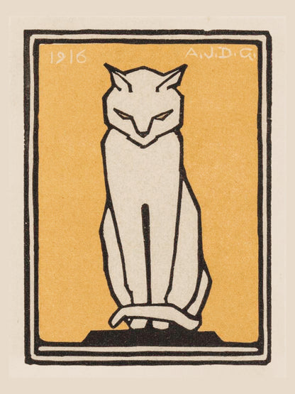 Chat Blanc sur Fond Jaune - Julie de Graag - Affiche Art Animalier
