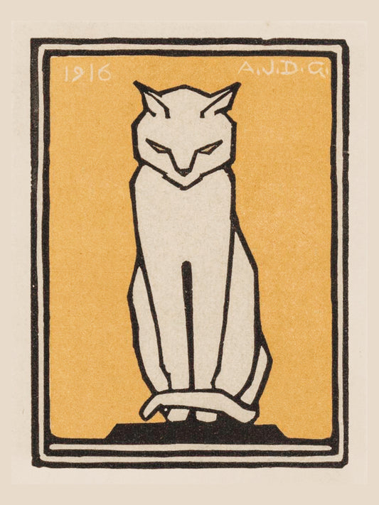 Chat Blanc sur Fond Jaune - Julie de Graag - Affiche Art Animalier