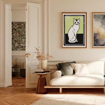 Chat Blanc - Julie de Graag - Affiche Illustration Animaux, affiche encadrée dans un salon haussmannien