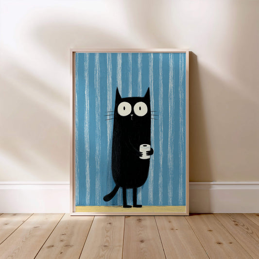 Chat qui va aux toilettes, affiche encadrée