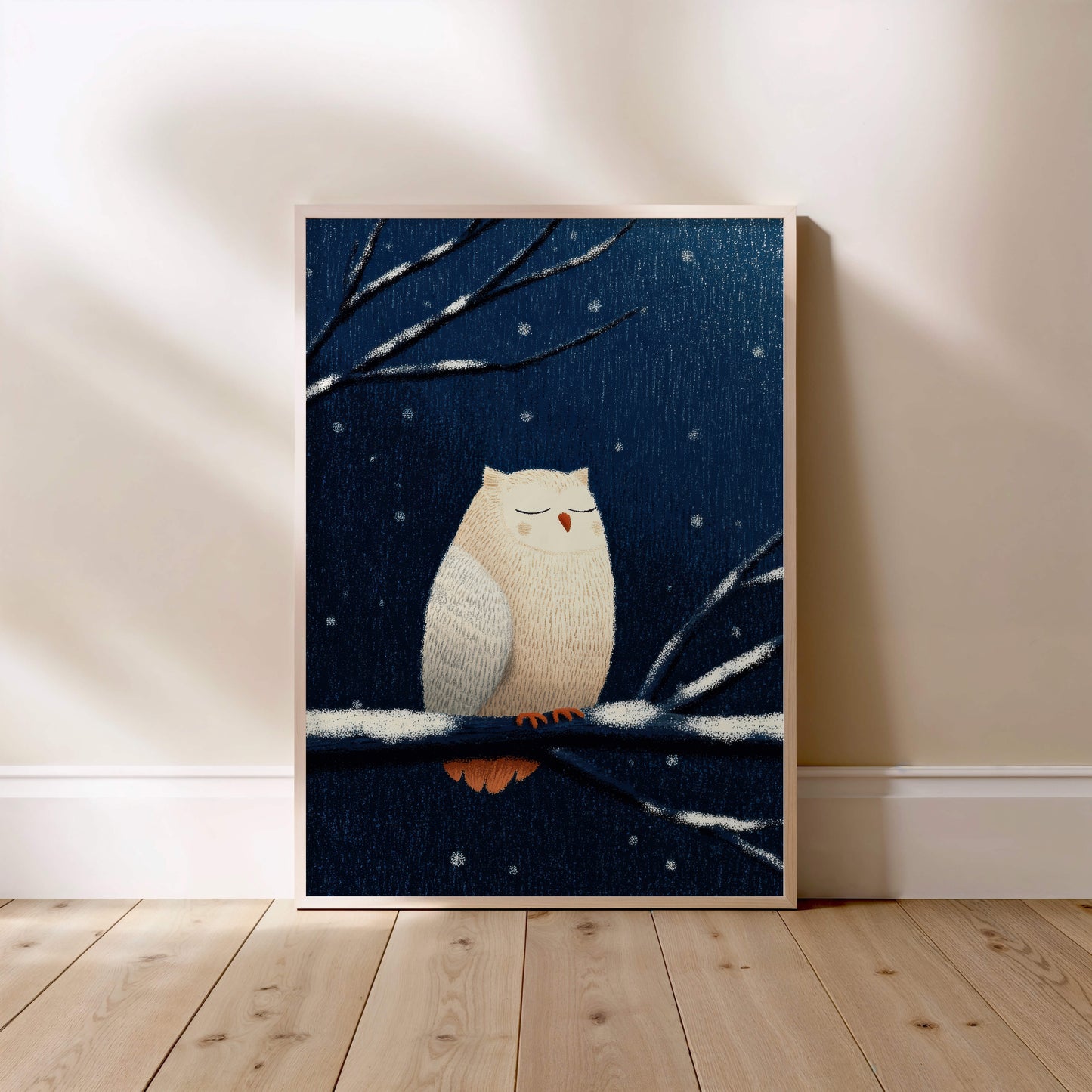 Chouette sous la neige, affiche encadrée