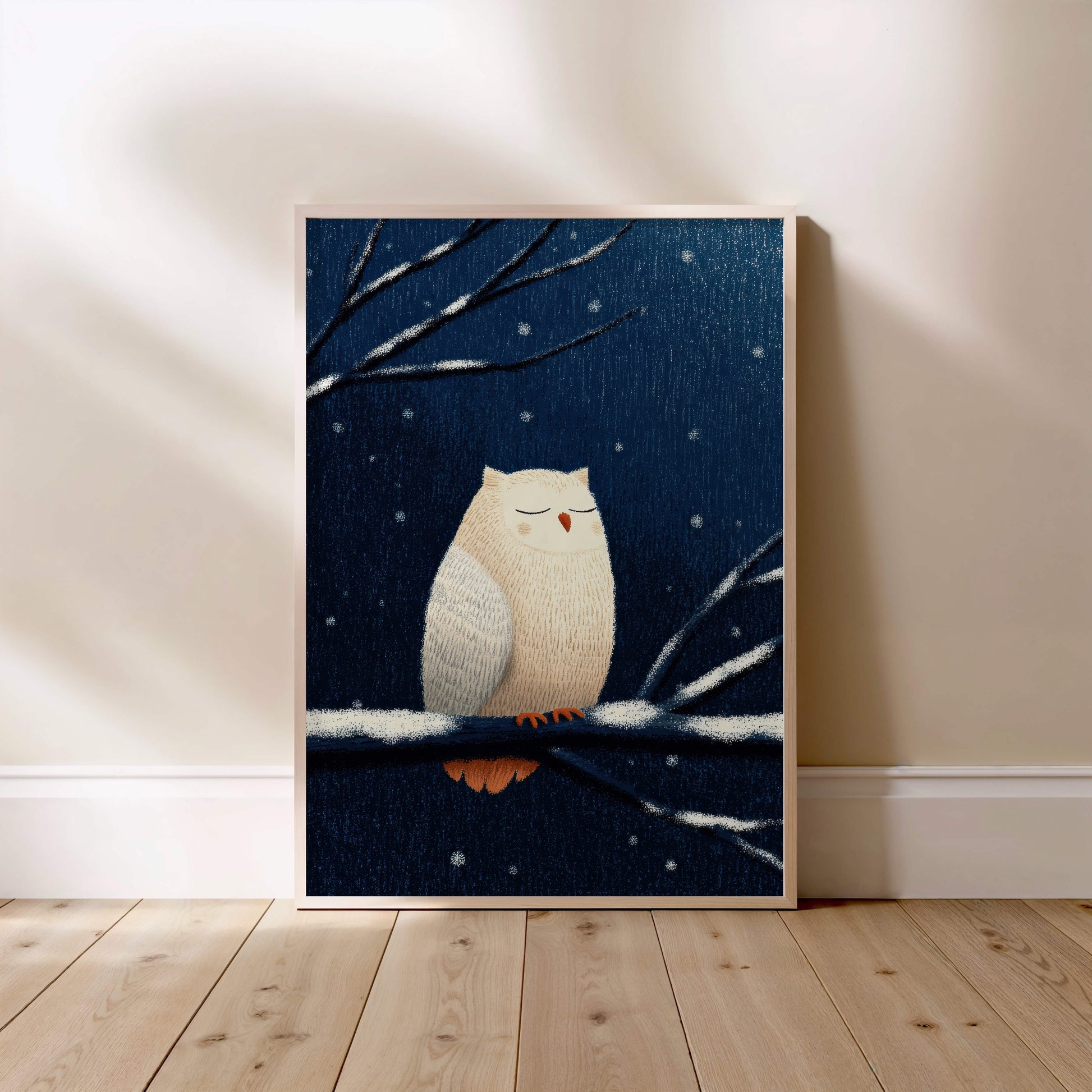 Chouette sous la neige, affiche encadrée