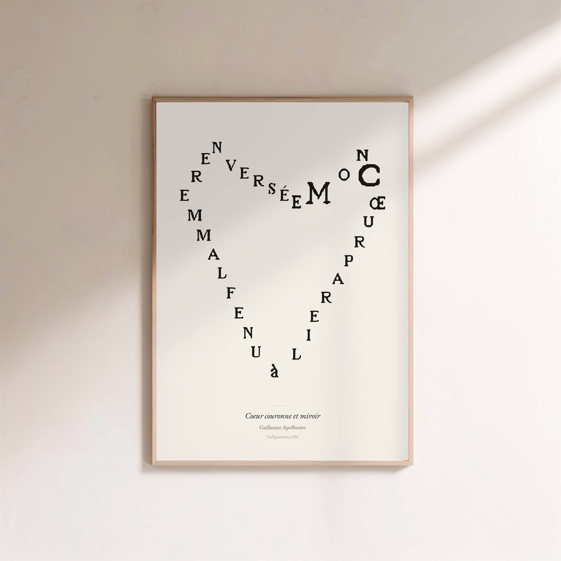 Coeur couronne et miroir, Guillaume Apollinaire | Affiche Poétique Premium en situation