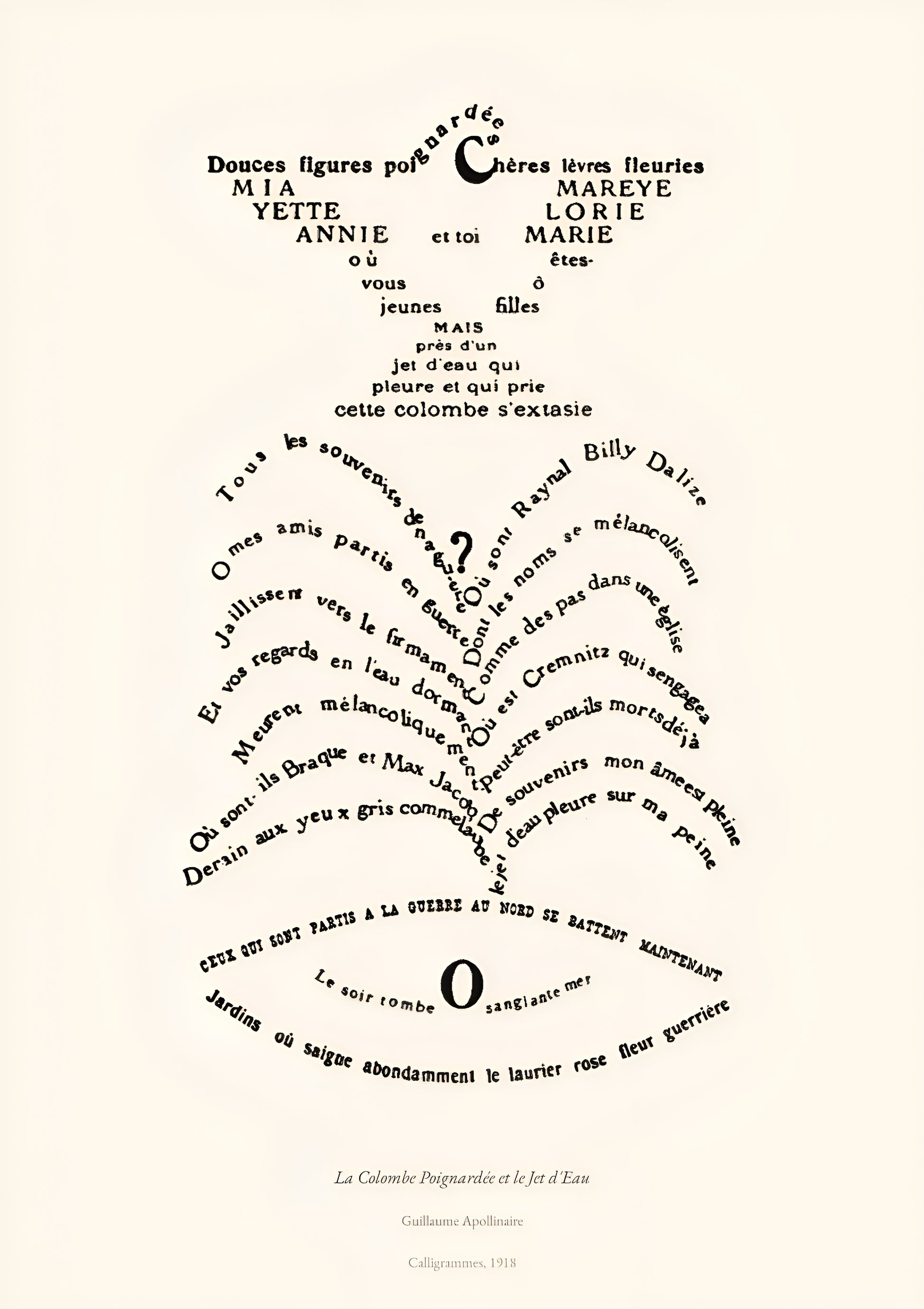 La Colombe Poignardée et le Jet d'Eau, Apollinaire | Calligramme Affiche Premium | Heure d'Été Studio
