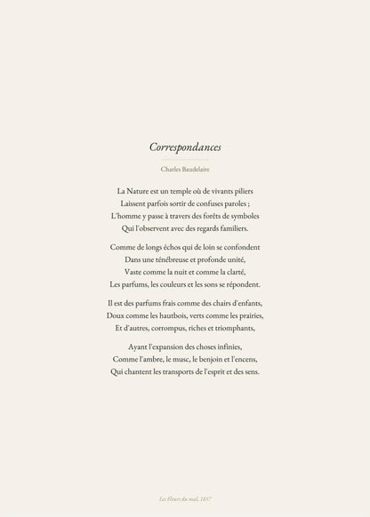 Correspondances - Baudelaire - Affiche Citation Poésie, l'affiche seule, papier épais mat éco-responsable