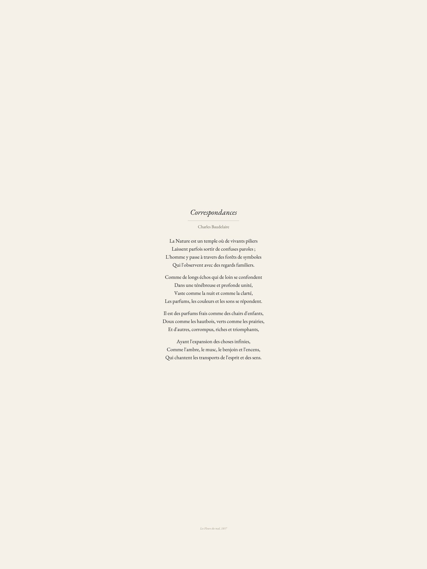 Correspondances, Charles Baudelaire | Affiche Poétique Premium | Heure d'Été Studio
