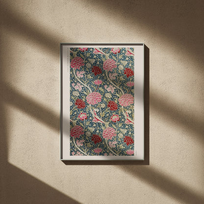 Cray - William Morris - Affiche Arts & Crafts, affiche encadrée sur un mur beige, ombres de fenêtre