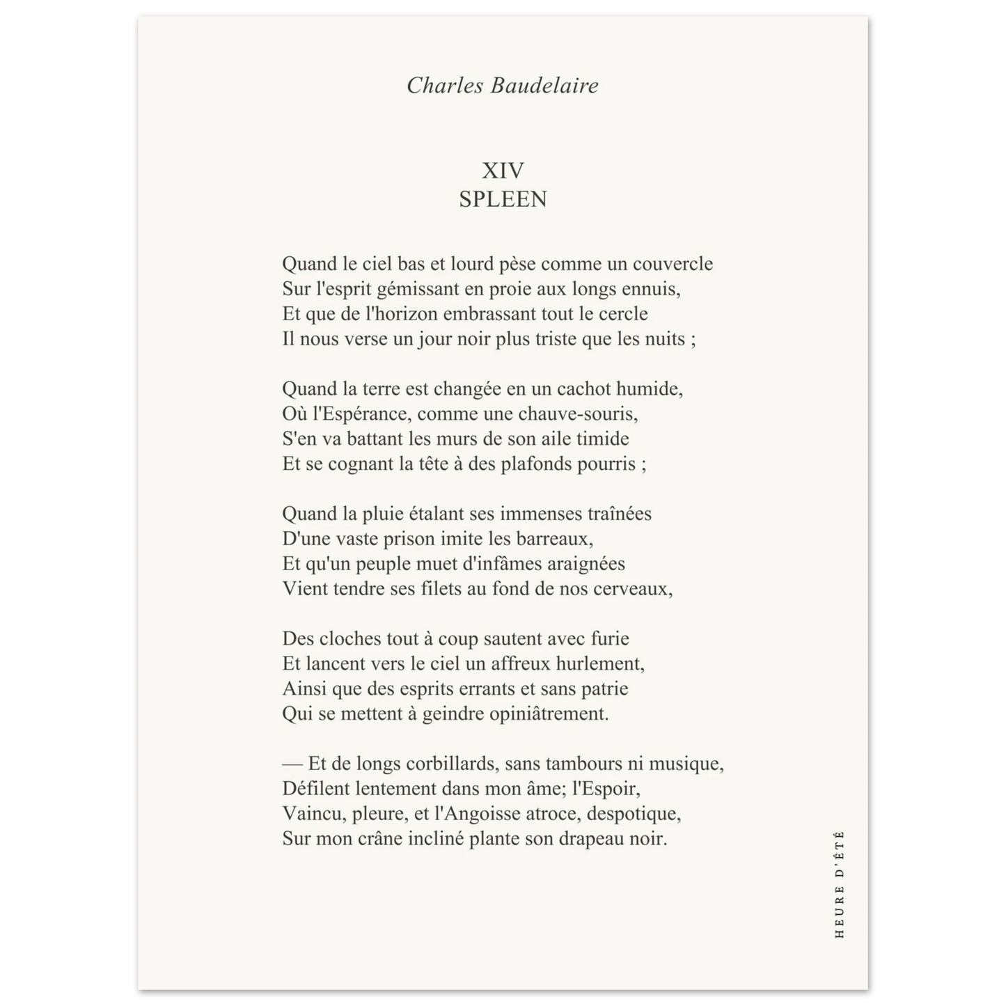 Spleen - Charles Baudelaire - Heure d'été 