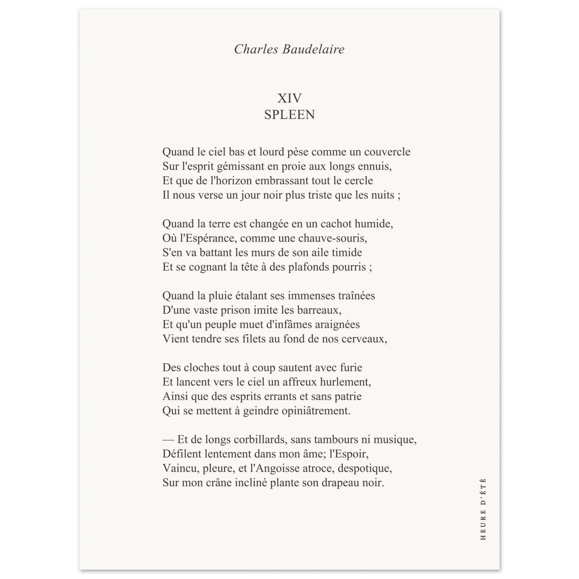 Spleen - Charles Baudelaire - Heure d'été 