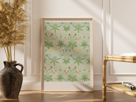 Daisy - William Morris - Affiche Arts & Crafts, affiche encadrée dans un intérieur élégant, cadre bois clair
