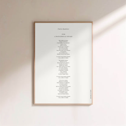 Affiche L'Invitation au voyage, poster poème Baudelaire, affiche encadrée sur un mur clair
