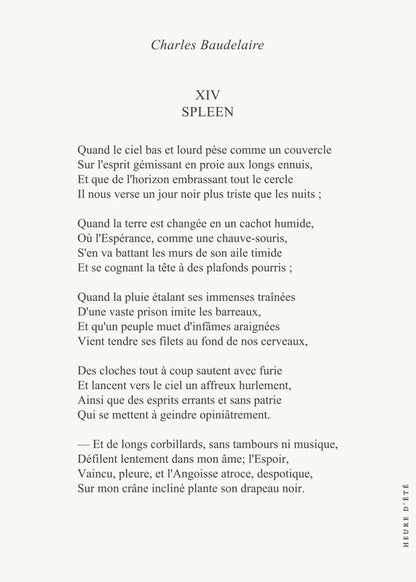 Spleen - Charles Baudelaire | Poster Poésie, l'affiche seule, papier épais mat éco-responsable