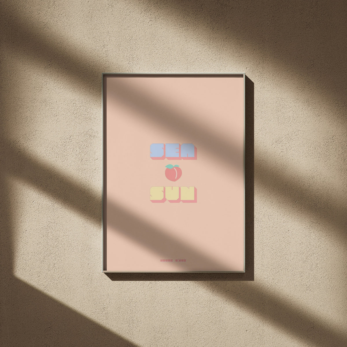 Sea Peach &amp; Sun Poster, framed poster on a beige wall, window shadows