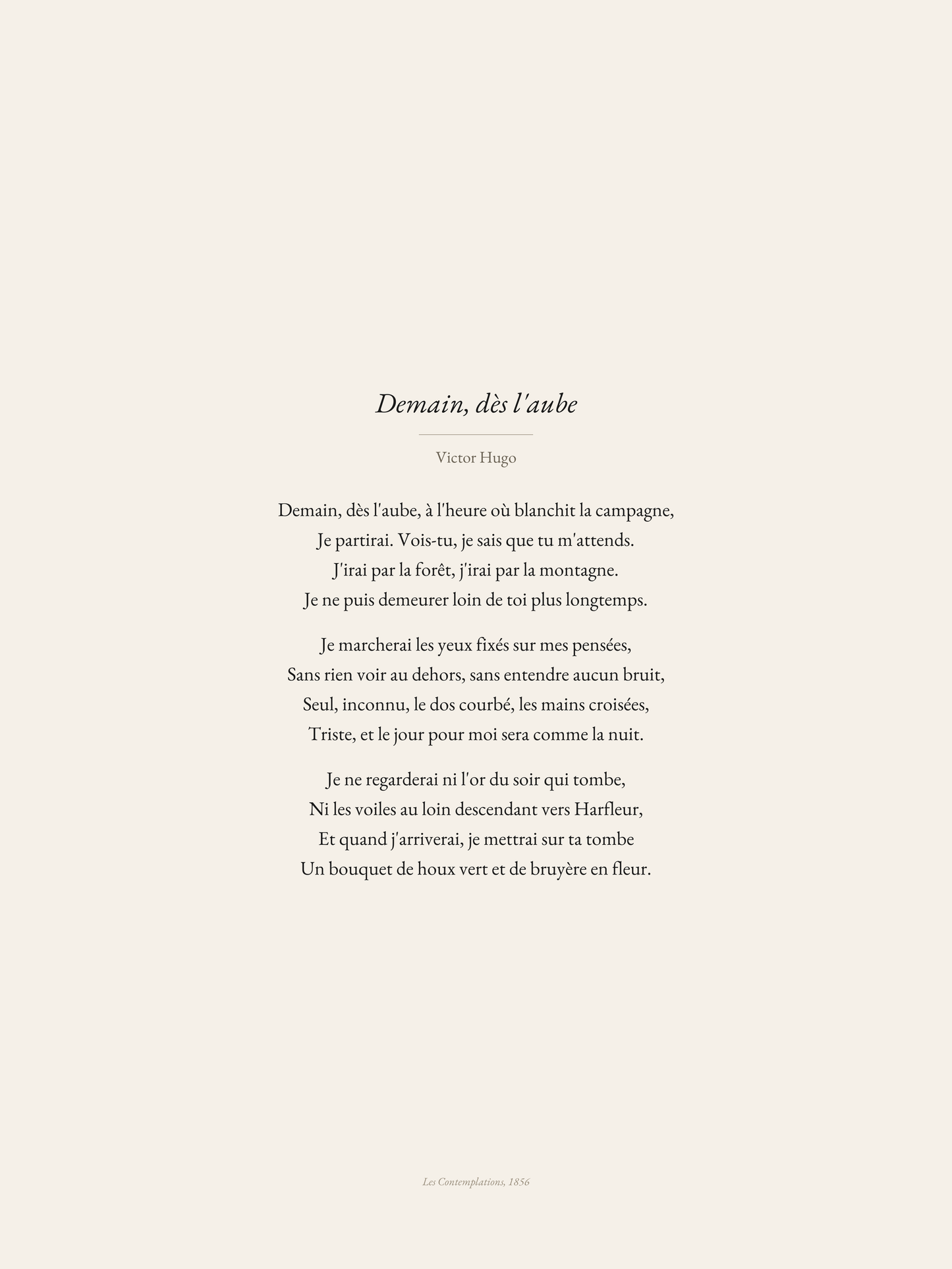 Demain, dès l'aube — Victor Hugo | Affiche